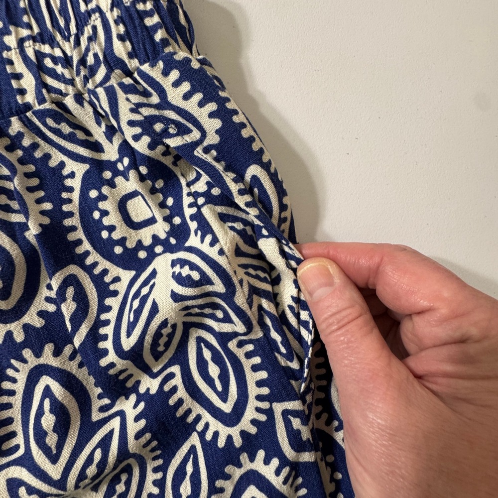 Rose + Olive Resort Blue White Geometric Paisley Wide Leg Palazzo Pants XL - Picture 12 of 16